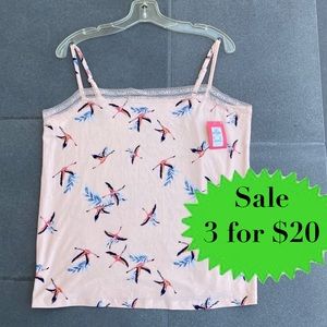 PRIMARK love to lounge camisole top sleepwear PJs tank lace bird print cami L